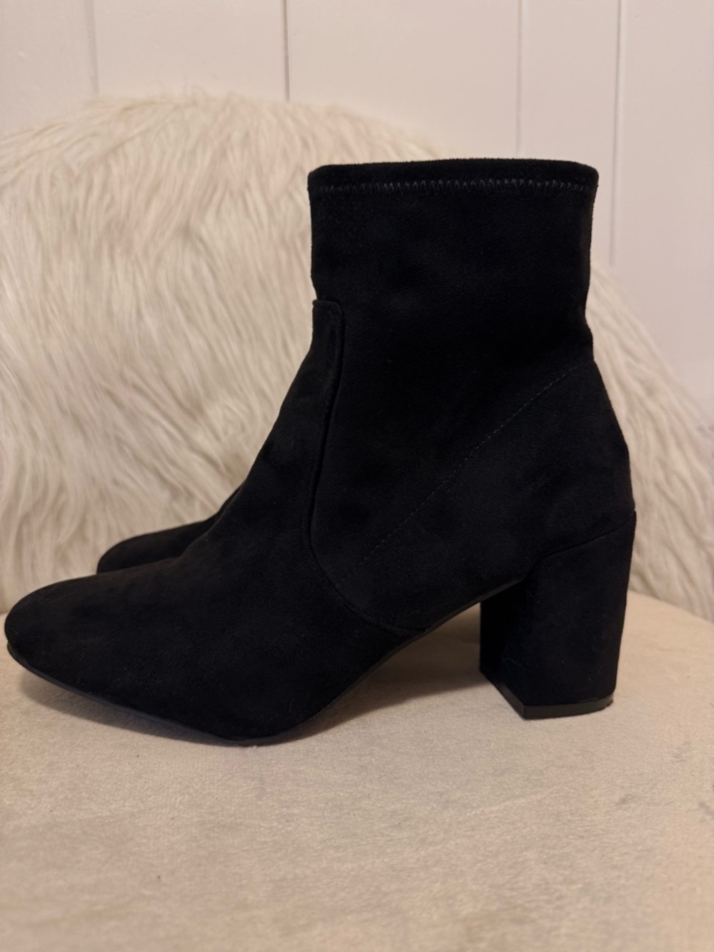 Sugar Black Suede Stretch Ankle Booties with Side Zip